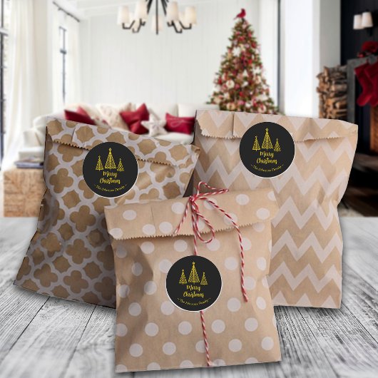 Minimalistisch Gold Black Frohe Weihnachten Runder Aufkleber