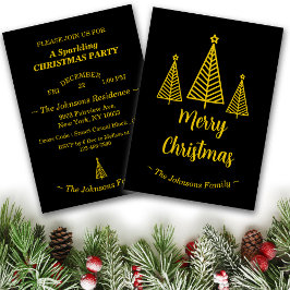 Minimalistisch Gold Black Frohe Weihnachts-Party Einladung