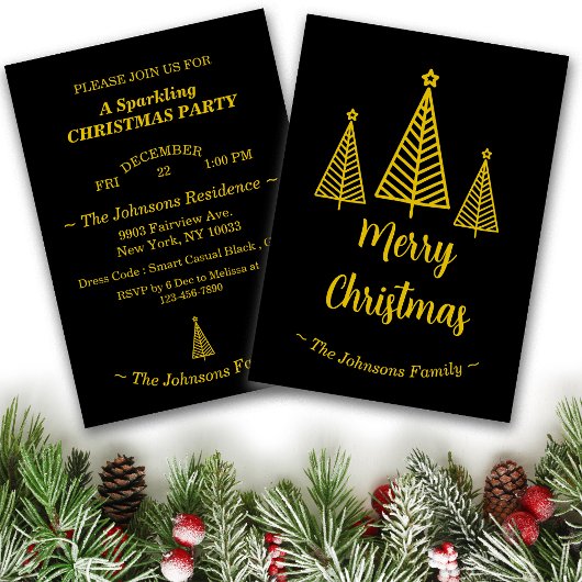 Minimalistisch Gold Black Frohe Weihnachts-Party Einladung