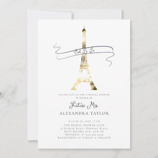 Minimalistisch Gold Eiffel Paris Modernes Brautpar Einladung (Vorderseite)