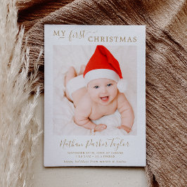 Minimalistisch Gold First Christmas Baby Birth Fot Feiertagskarte