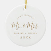 Minimalistisch Gold First Christmas Foto Keramik Ornament (Vorne)