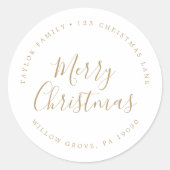 Minimalistisch Gold Frohe Weihnachtsadresse Runder Aufkleber (Vorderseite)