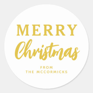 Minimalistisch Gold Frohe Weihnachtskalligraphie Runder Aufkleber