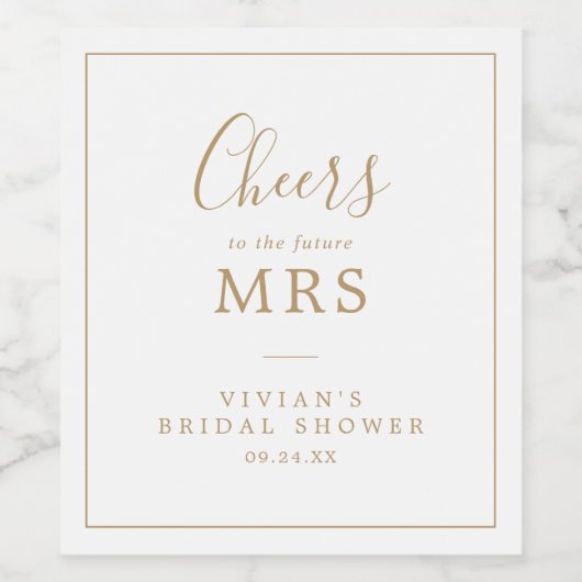 Minimalistisch Gold Future Mrs. Brautparty Weinetikett (Einzelnes Label)