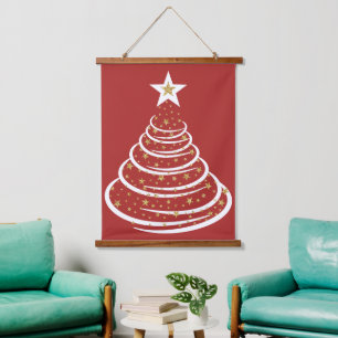 Minimalistisch Gold Glitzer Weihnachtsbaumen Wandteppich Mit Holzrahmen