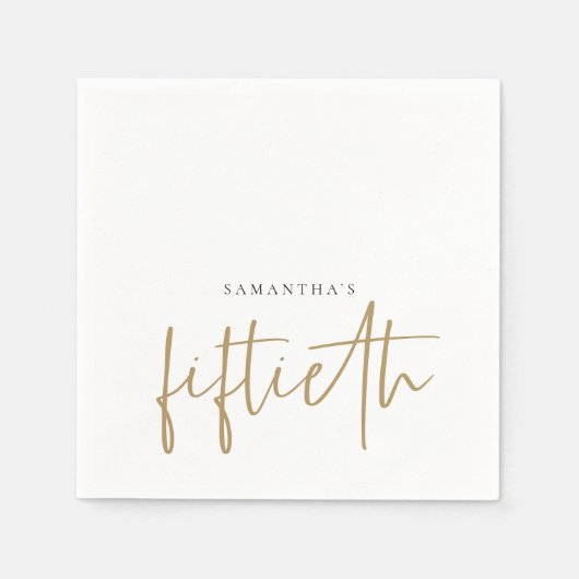Minimalistisch Gold Handwriting Style Name Fiftiet Serviette (Vorderseite)