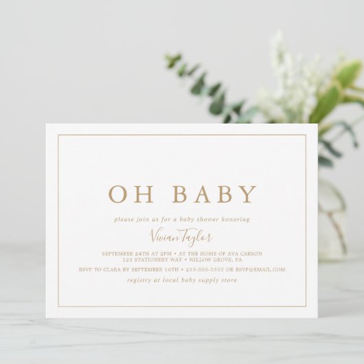 Minimalistisch Gold Horizontal Oh Baby Dusche Einladung (Stehend Vorderseite)