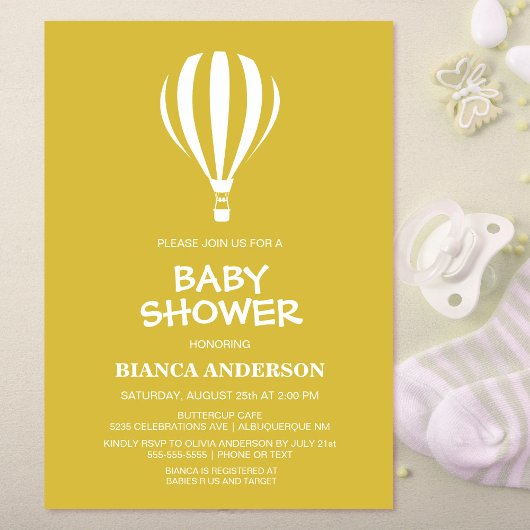 Minimalistisch Gold Hot Air Ballon Babydusche Einladung