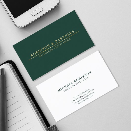 Minimalistisch | Gold Line | Elegant Dark Green Visitenkarte