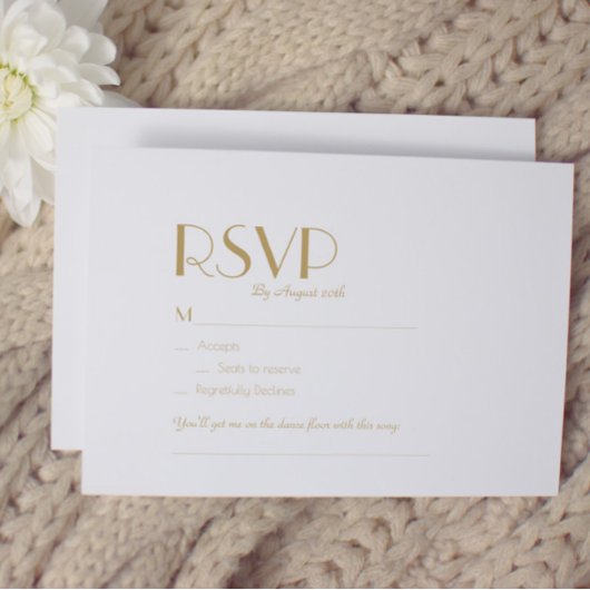 Minimalistisch Gold Modern Deko Wedding Song Reque RSVP Karte
