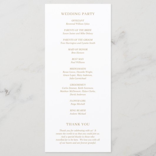 Minimalistisch Gold Moderne Hochzeit Programm (Rückseite)