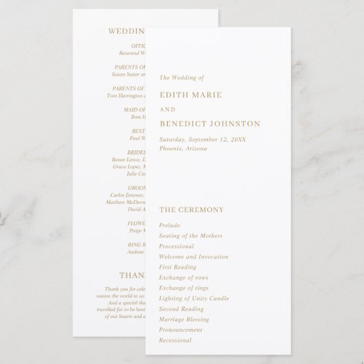 Minimalistisch Gold Moderne Hochzeit Programm (Vorne/Hinten)