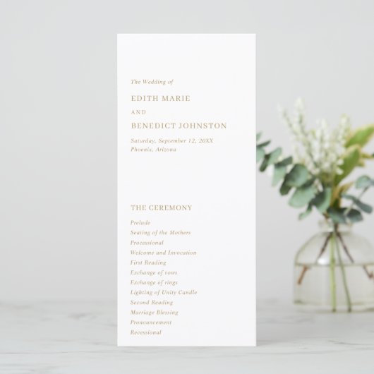 Minimalistisch Gold Moderne Hochzeit Programm (Stehend Vorderseite)
