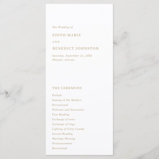 Minimalistisch Gold Moderne Hochzeit Programm (Vorderseite)