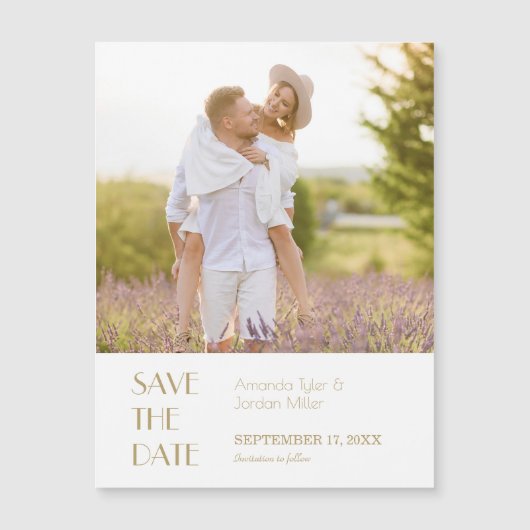 Minimalistisch Gold Modernes Art Deco Foto Rett Magneteinladung (Vorderseite)