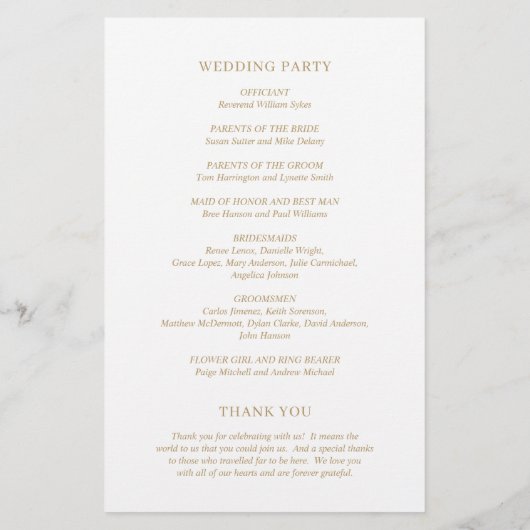 Minimalistisch Gold - Modernes Hochzeitsprogramm (Hinten)