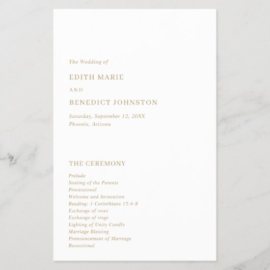 Minimalistisch Gold - Modernes Hochzeitsprogramm (Vorne)