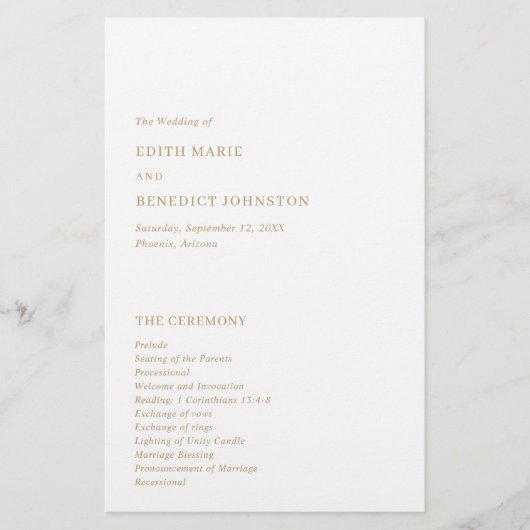 Minimalistisch Gold - Modernes Hochzeitsprogramm (Vorderseite)