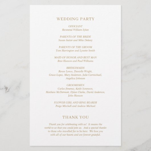 Minimalistisch Gold - Modernes Hochzeitsprogramm (Rückseite)