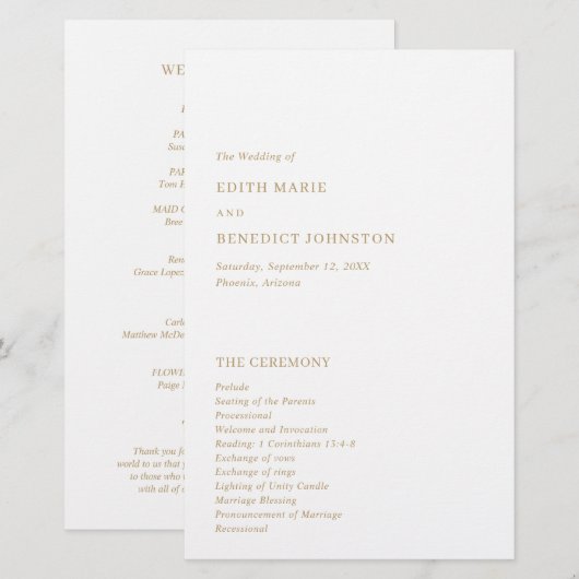 Minimalistisch Gold - Modernes Hochzeitsprogramm (Vorne/Hinten)