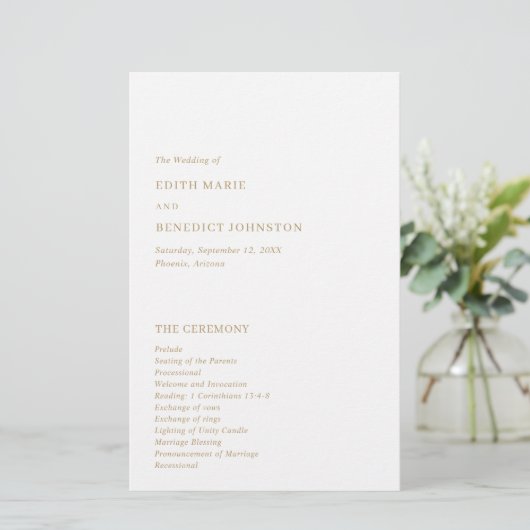 Minimalistisch Gold - Modernes Hochzeitsprogramm (Stehend Vorderseite)