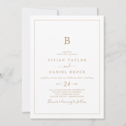Minimalistisch Gold Monogram Wedding Einladung (Vorderseite)
