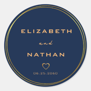 Minimalistisch Gold Navy Blue Wedding Umschlag Auf Runder Aufkleber