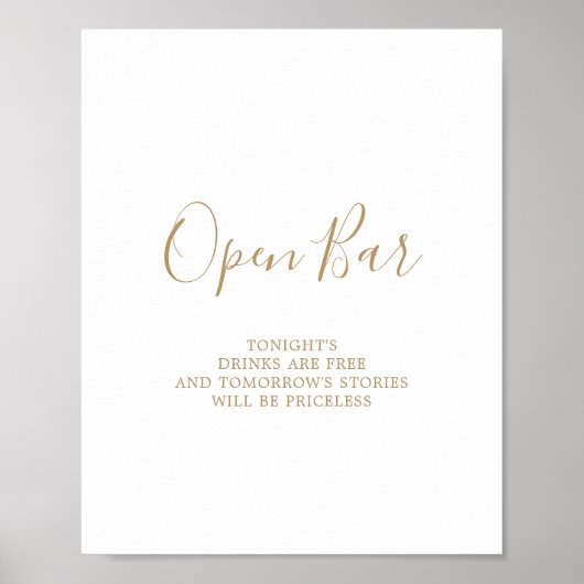 Minimalistisch Gold Open Bar Sign Poster (Vorne)