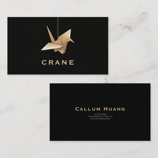 Minimalistisch Gold Origami Crane Black Visitenkarte (Vorne/Hinten)