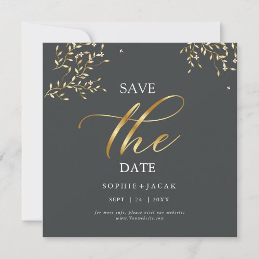 Minimalistisch Gold schick Grau Save the Date Dankeskarte (Vorderseite)