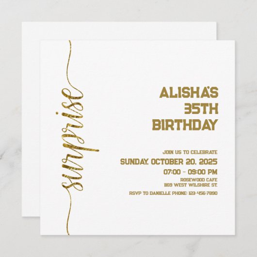 Minimalistisch Gold Überraschung Geburtstag (Vorne/Hinten)