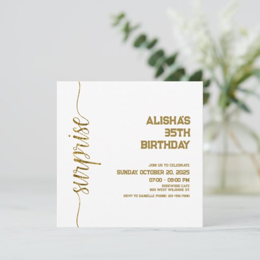 Minimalistisch Gold Überraschung Geburtstag (Stehend Vorderseite)