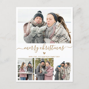 Minimalistisch Gold White 4 Foto Weihnachtskarte Postkarte