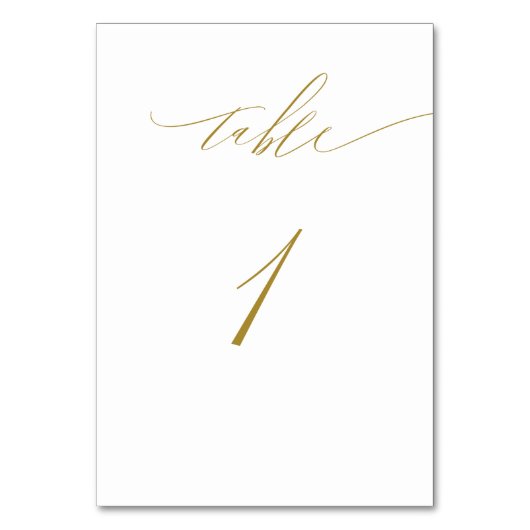 Minimalistisch Gold White Script No. 1 Wedding Tischnummer (Rückseite)