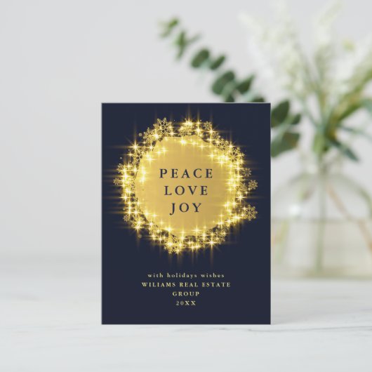 Minimalistisch Golden Sparkor Lights Navy Weihnach Postkarte (Stehend Vorderseite)