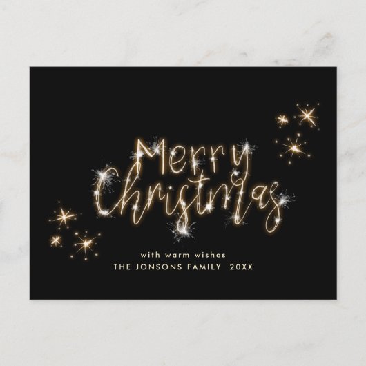 Minimalistisch Golden Sparkor Lights Schwarzes Wei Postkarte (Vorderseite)