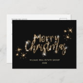 Minimalistisch Golden Sparkor Lights Schwarzes Wei Postkarte (Vorne/Hinten)