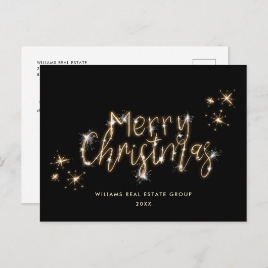 Minimalistisch Golden Sparkor Lights Schwarzes Wei Postkarte (Vorne/Hinten)