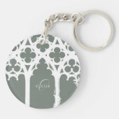 Minimalistisch Gothic Window Calligrafy Sage Green Schlüsselanhänger (Rückseite)