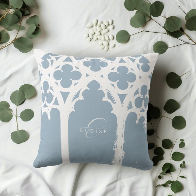 Minimalistisch Gothic Window Calligraphy Soft Blue Kissen (Von Creator hochgeladen)
