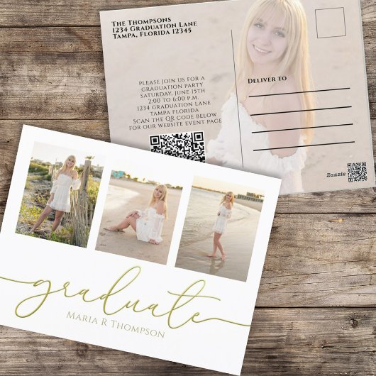 Minimalistisch Graduate Gold Moderner QR Code Postkarte