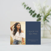 Minimalistisch Graduate Navy Blue 1-Foto-Abschluss Postkarte (Stehend Vorderseite)