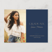 Minimalistisch Graduate Navy Blue 1-Foto-Abschluss Postkarte (Vorderseite)