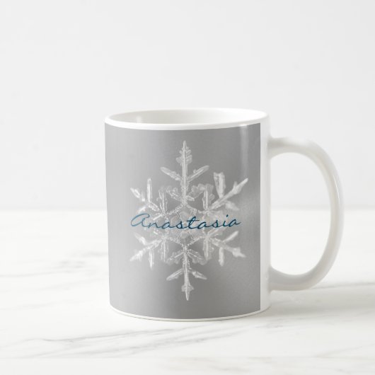 Minimalistisch Grau lassen es Schnee Name Snowflak Kaffeetasse (Rechts)