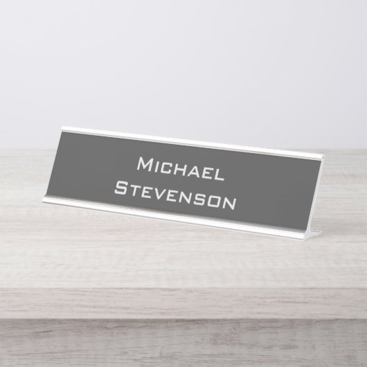 Minimalistisch Grau Modern Schlicht einfach Schreibtischnamensplakette (Vorderseite )