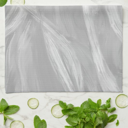 Minimalistisch Grau Pinselstriche Abstrakt Art Geschirrtuch (Gefaltet)