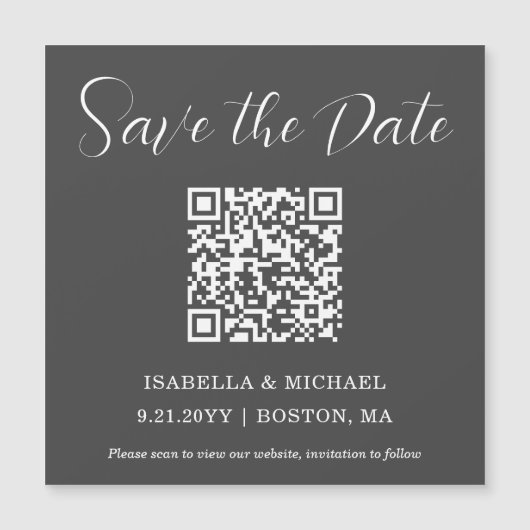 Minimalistisch Grau | SAVE THE DATE | QR-Code | Ma Magnetkarte (Vorderseite)