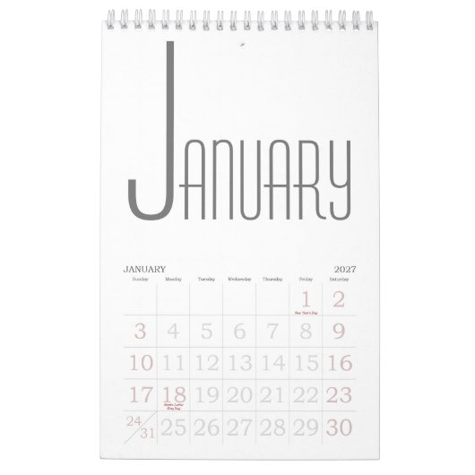 Minimalistisch Grau und Weiß Kalender (Jan 2027)