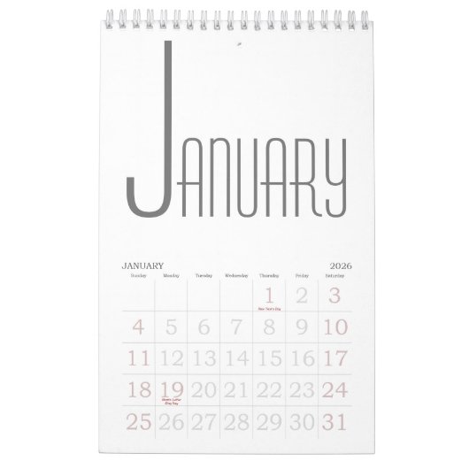 Minimalistisch Grau und Weiß Kalender (Jan 2026)
